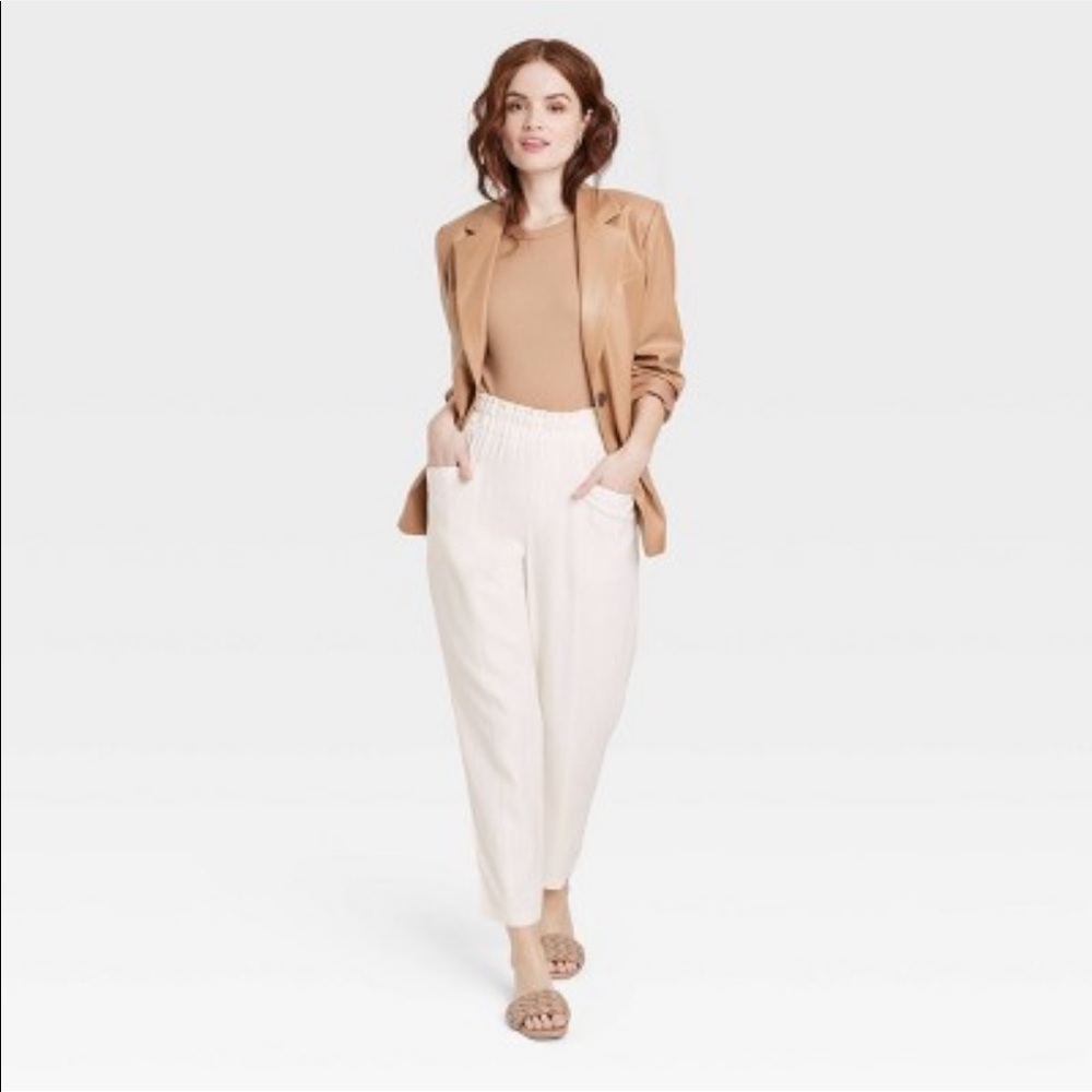 Target A New Day Women’s High Rise Tapered Ankle Pull On Pants Cream White Sz M